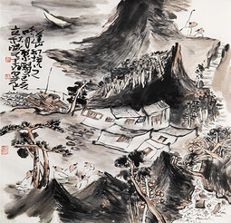 孔晓书作品9《蓬山幻境之吟月聚贤》国画 水墨(68x70cm 2019)